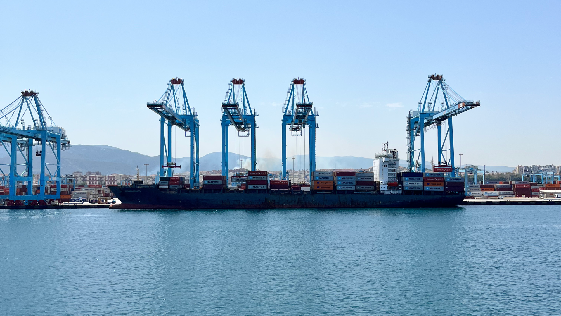 Container ship at Gibraltar Port during bunkering operations relevant to Bunker Delivery Note compliance