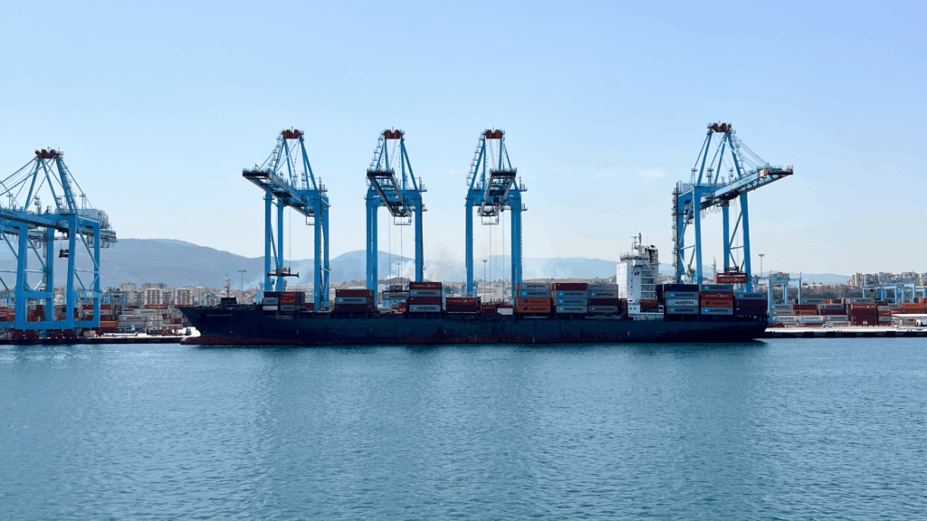 Container ship at Gibraltar Port during bunkering operations relevant to Bunker Delivery Note compliance